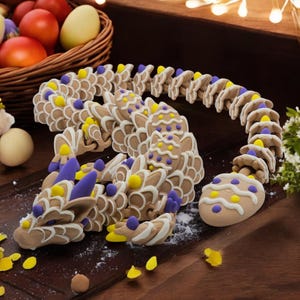 Easter Egg Cookie Dragon, 3D Printed, Multi Color Fidget Toy, Fully Articulated, 27 Inches Long, Unique Gift, Cinderwing3D Design