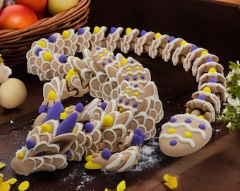 3D Printed Easter Egg Cookie Dragon: 27" Articulated Fidget Toy