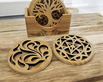 Laser Cut Wood Coaster Set: Geometric Design, Table Protection