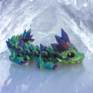 3D Printed Baby Crystal Dragon, Multi Color, Fidget Toy, Perfect for Dragon Lovers, 6 Inches Long