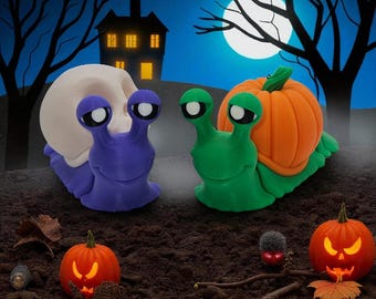 3D Printed Halloween Snail Fidget Toy: Articulated Skull or Pumpkin