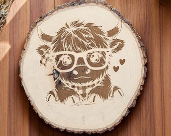 Laser Engraved Highland Cow Wall Sign: Rustic Farmhouse Decor
