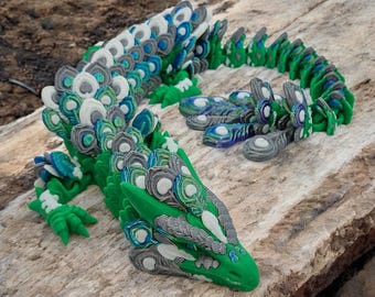 3D Printed Peacock Dragon Fidget Toy: Articulated Dragon Collectible 23 Inches