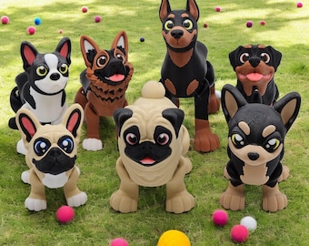 3D Printed Articulated Dog Figures: Multi-Color Breed Collectibles