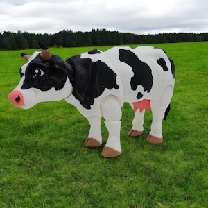 3D Printed Dairy Cow Figurine, Multi Color Fidget Toy, 7 1/2 Inches Long, 5 Inches Tall, Desk Decor, Animal Lover Gift
