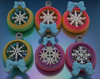 3D Printed Snowflake Christmas Ornaments, Multi Color Set of 6