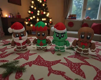 3D Printed Gingerbread Men Figurines, Flexi Christmas Decor (Set of 4)