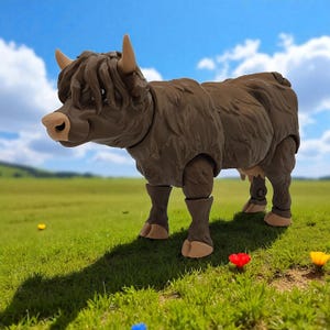 Highland Cow 3D Printed, Multi Color Fidget Toy, Highly Detailed, Articulated, 5 Inches Tall, 7 1/2 Inches Long Gift