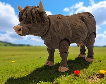 3D Printed Highland Cow Fidget Toy: Multi-Color Articulated Desk Toy