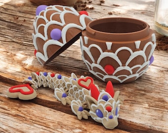 Dragón de corazón de galleta de bebé impreso en 3D en huevo de jengibre: juguete antiestrés