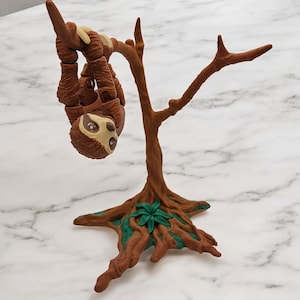 3D Printed Sloth with Tree, Multi Color Fidget Toy, Sloth 3 1/2 Inches Long, Tree 9 Inches Tall, Desk Ornament
