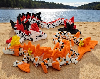 3D Printed Koi Dragon Fidget Toy: Multi-Color Desk Art, 19 Inches Long