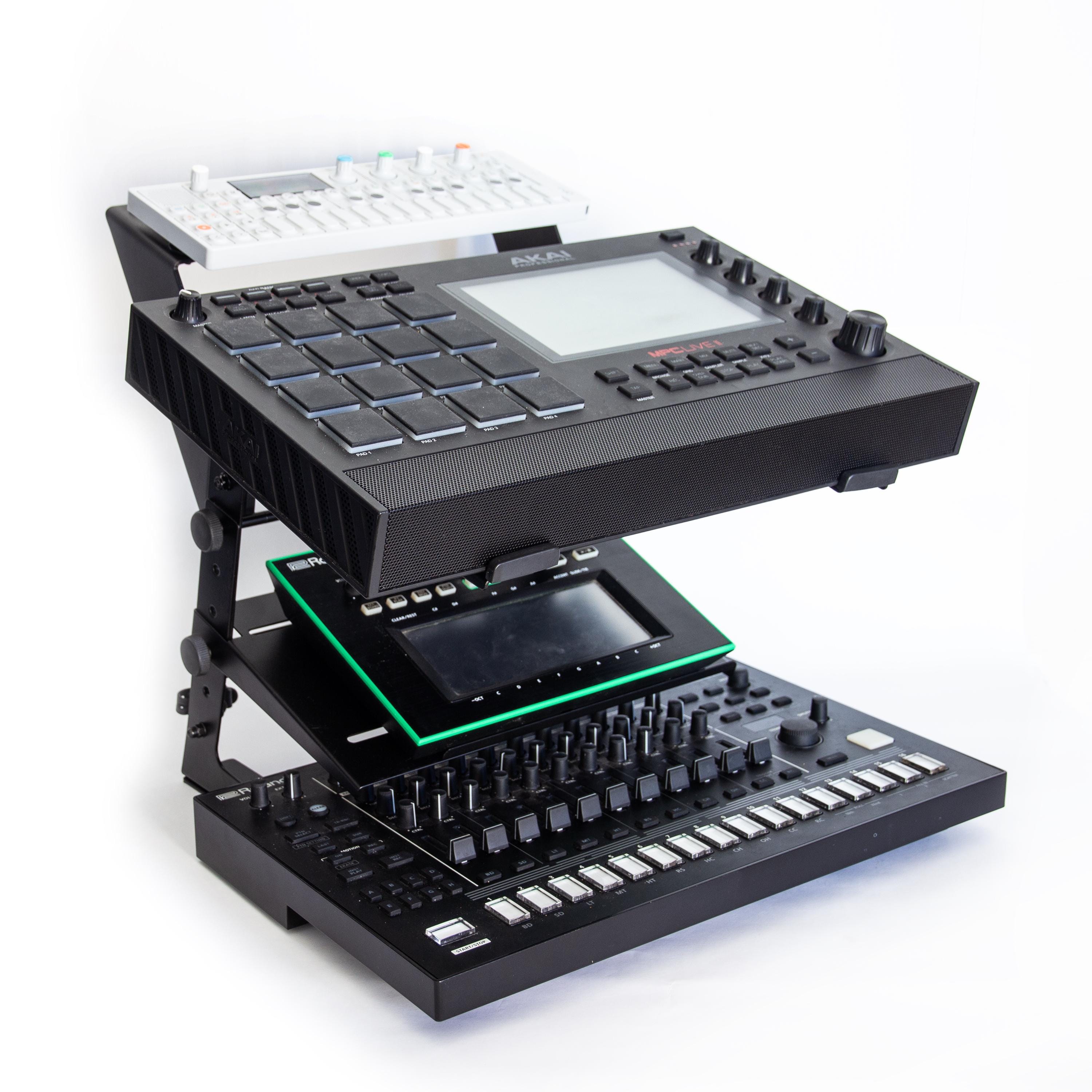 Custom metal stand for OP-1 + heavy groovebox/drum machine/synth with cable organizer