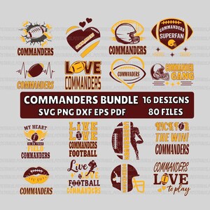 Commanders SVG Bundle, Cricut Cut Files, PNG Sublimation, Commanders Game Day Shirt svg, 16 Football Fan Designs, Vector, Football Mom PNG