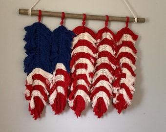 Macrame US American Flag Wall Hanging Home Decor