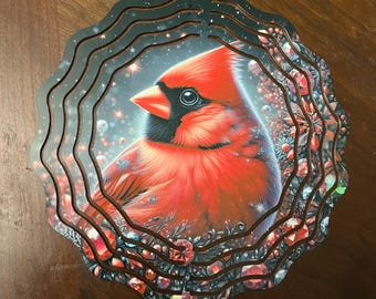 8 inch Wind Spinner with Crystal Dangle, Cardinal/Redbird