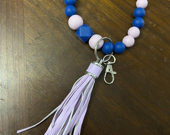Silicone beaded keychain wristlet with tassel