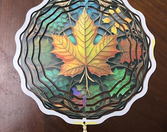8 inch Wind Spinner with Crystal Dangle, Fall/Autumn Leaves