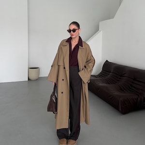 Woman Luxury Soft Winter Long Trench Coat, Elegant Belted Overcoat for Women, Warm Stylish Outerwear, Classic Full-Length Coat for Winter