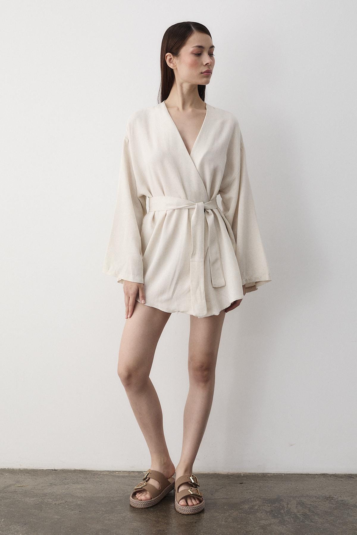 Belted Cotton Kimono Blouse: Lightweight Boho Summer Top