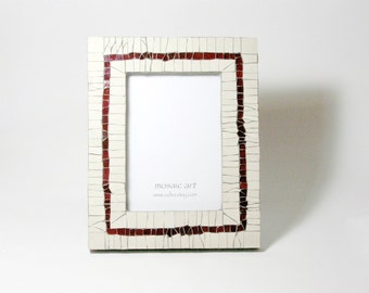 Mosaic Photo Frame | Red Glass & Ceramic Tiles, 5x7 in