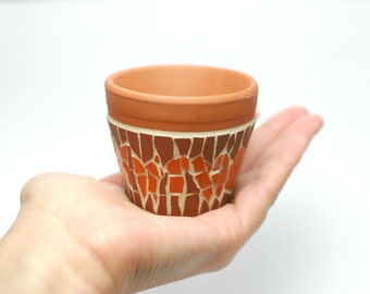 mini ceramic mosaic planter - red orange
