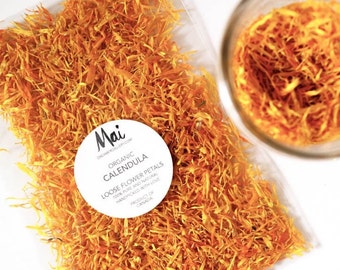 Organic Calendula Flower Petals, or Dried Whole Flowers