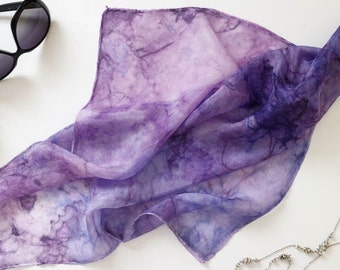 HANDMADE Silk Square Scarf, hand-painted, purple, Amethyst Purple VIolet