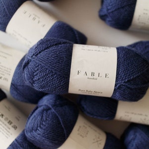 Navy Blue  100 % Baby Alpaca Yarn DK weight, 3/8 nm, color in Deep Navy, dark blue, indigo, Fable Handknit