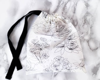 Floral-print reusable cotton fabric gift bag, drawstring dust bag