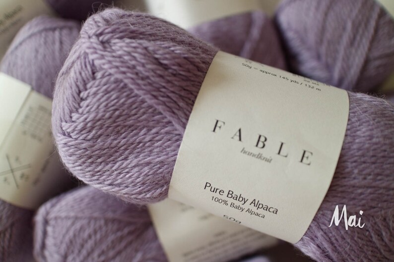 Purple 100 % Baby Alpaca Yarn, DK weight, 3/8 nm, color in Lavender, light purple, Fable Handknit image 2