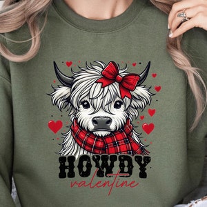Valentine&#39;s Day Highland DTF Transfer Shaggy Cow with Bow and Scarf Direct to Film Heat Print Ready to Press