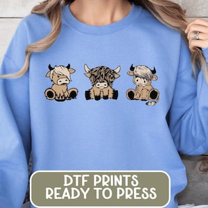 Highland Cow DTF Transfer Ready to Press 3 Baby Cow Direct to Film Heat Print Western Style Heat Transfer