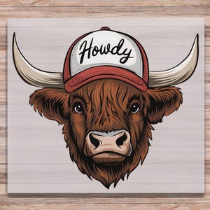 Howdy Highland Cow DTF Print Western Cowboy Direct to Film Transfer Rodeo Cowgirl Shaggy Cow Heat Transfer Ready to Press