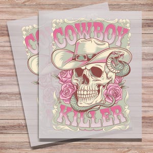 Cowboy Killer Leopard DTF Pink Western Skull Direct to Film Transfer Rodeo Cowgirl  Heat Transfer Ready to press