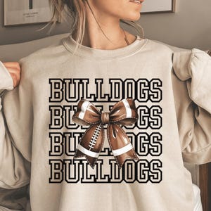 Bulldogs Mascot DTF Print Blue Croquette Football Bow Team Spirit Direct to Film Transfer Ready to Press