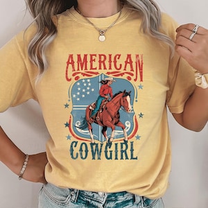 American Cowgirl DTF Print Western Themed with Cowgirl Riding a Horse Direct to Film Rodeo Themed Heat Transfer Ready to Press