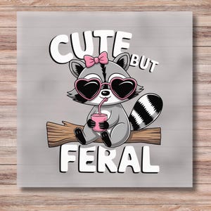 Cute But Feral DTF Print Funny Raccoon Direct to Film Transfer