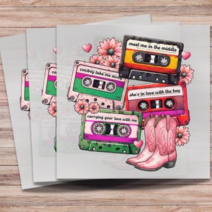 Raised On Country Music DTF Print Retro 90&#39;s Country Cassette Tape Direct to Film Transfer Ready to Press