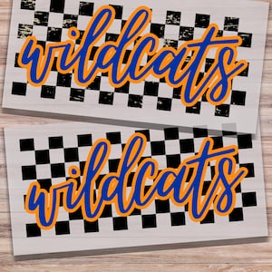 Wildcats School Mascot DTF Print Checkered Board Vintage Wildcat Sports Team Direct to Film Transfer  Sports Heat Transfer Ready to Press