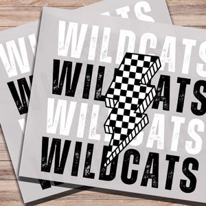 Wildcats School Mascot DTF Print Checkered Board Vintage Wildcat Sports Team Direct to Film Transfer  Sports Heat Transfer Ready to Press
