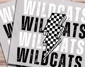 Wildcats School Mascot DTF Print Checkered Board Vintage Wildcat Sports Team Direct to Film Transfer  Sports Heat Transfer Ready to Press