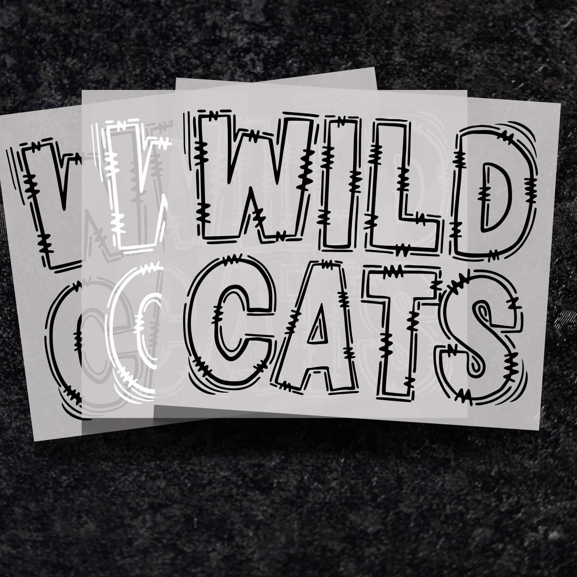 Wildcats DTF Print Wildcat School Mascot Direct to Film Transfer for School Sports Heat Transfer Ready to Press Order in Black or White Font