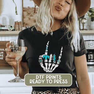 Turquoise Hand DTF Transfer Skeleton Hand Cowgirl Western Style Direct to Film Heat Print Ready to Press