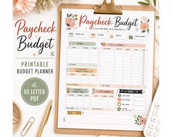 Paycheck Budget Printable PDF, Budget Planner Template, Bill Tracker, Savings Tracker, Cash Envelope Worksheet, US Letter