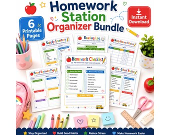 Homework Station Organizer Printable, Kids Homework Checklist, After School Routine, Reading Log, Parent Reminder, School Planner PDF