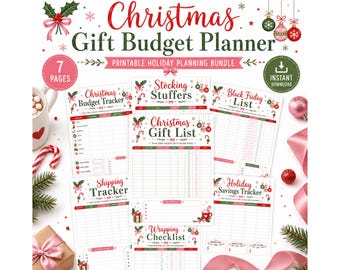 Christmas Gift Budget Planner Printable, Holiday Gift List, Budget Tracker, Stocking Stuffers, Black Friday & Shipping PDF