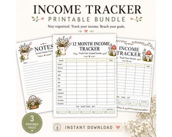 Income Tracker Printable Bundle, Monthly Income Tracker, 12 Month Income Tracker, Side Hustle Income Log, Etsy, eBay, Poshmark Tracker