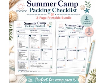Summer Camp Packing Checklist Printable, Camp Packing List for Kids, Summer Camp Checklist PDF, Camp Prep Planner, Instant Download