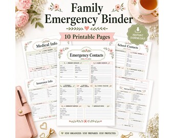 Family Emergency Binder Printable, Emergency Contacts, Medical Info, Password Log, Important Documents Checklist PDF